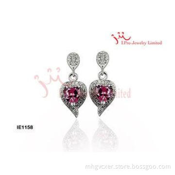 Women 's Big Silver cz Stud Earrings With White And Red Cub